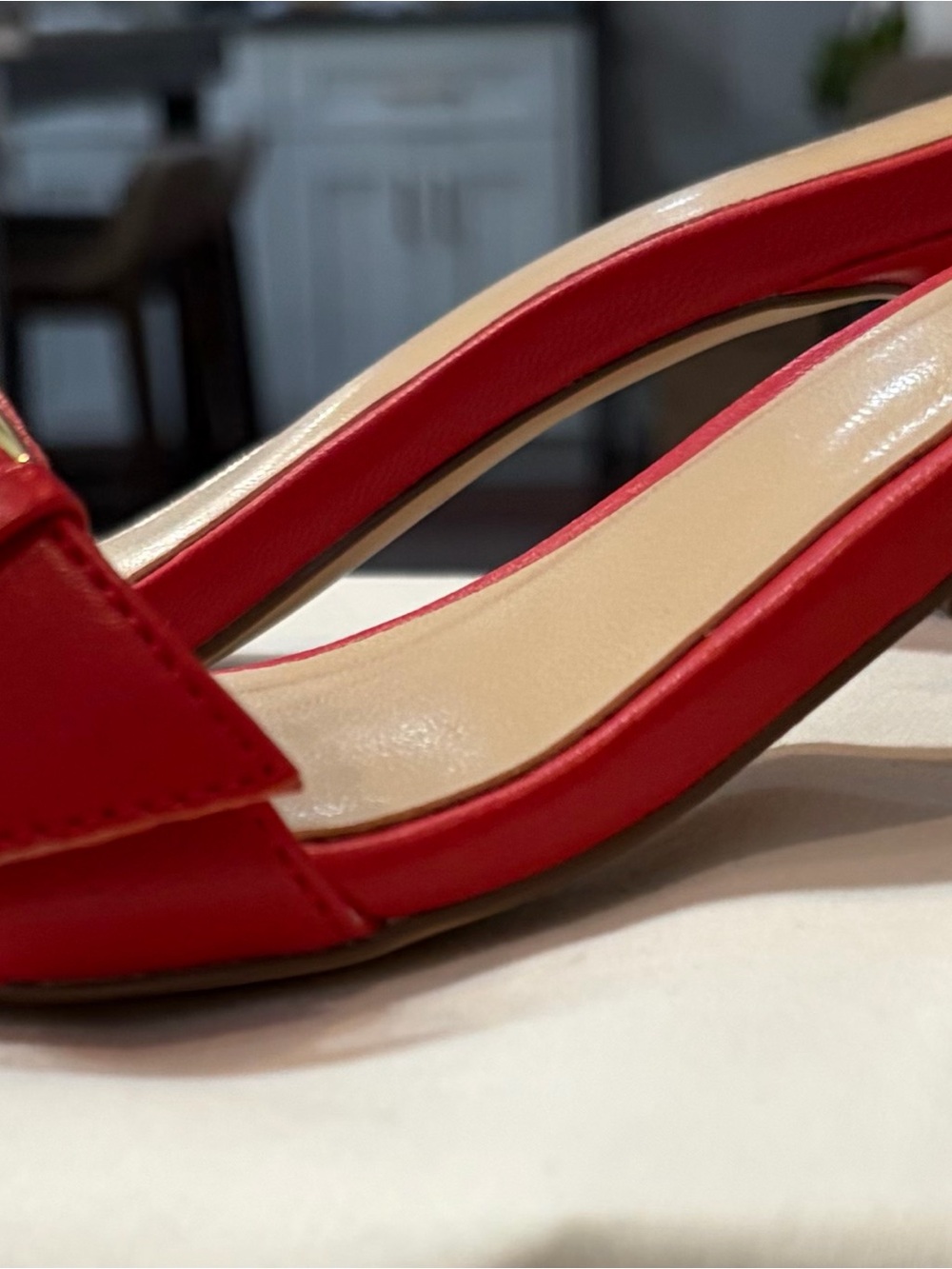 Ann Taylor Red Leather Buckle Slide Mules - Picture 2 of 5